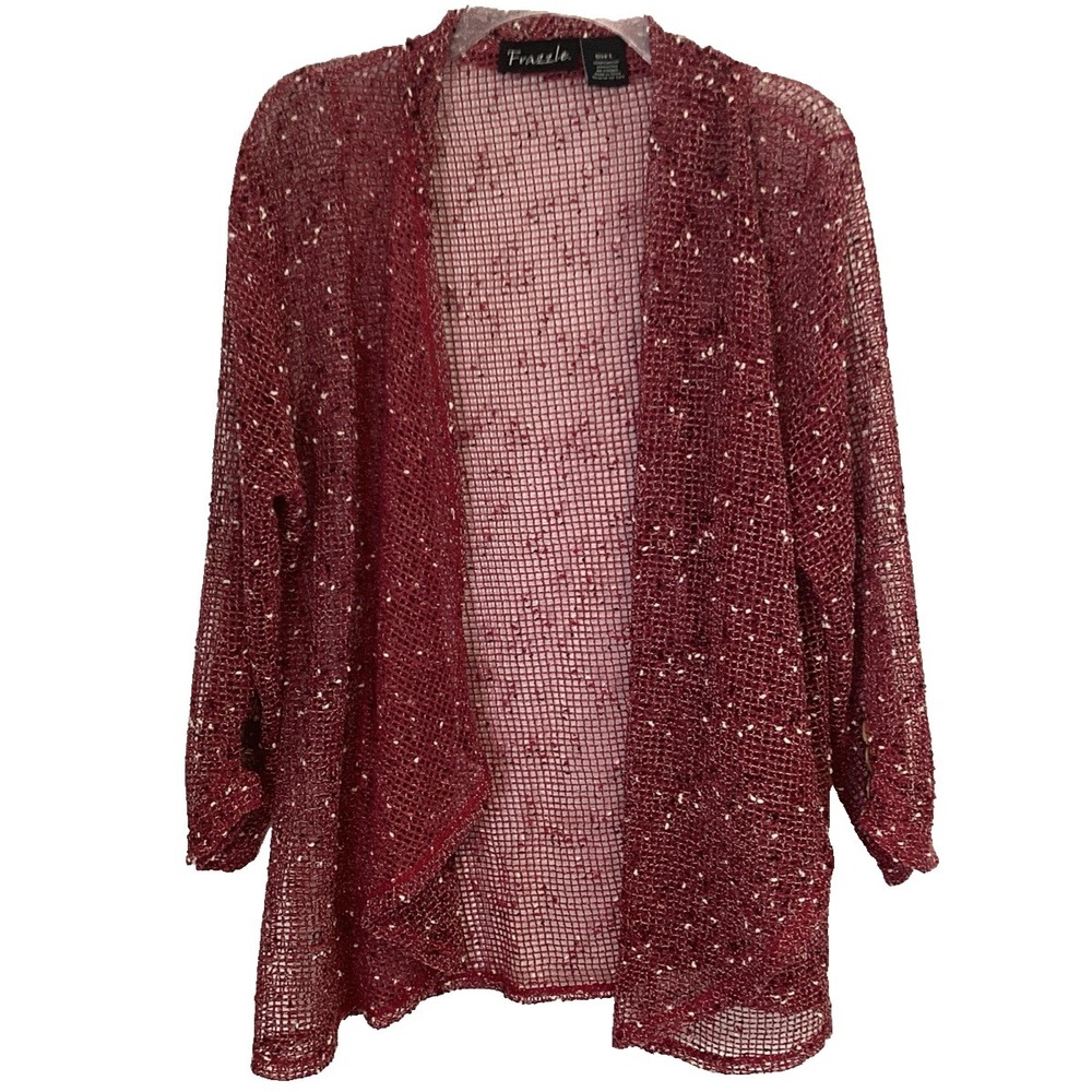 Open Front Cardigan Mesh Tunic Top Size L Lagenlook Artsy Texture Pink Frazzle